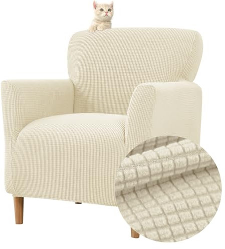Highdi Housse de Fauteuil Extensible 1 Place, Jacquard Housse de Fauteuil Club Couverture de Fauteuil Chesterfield Lavable Protecteur de Fauteuil pour Salon Tub Chair Canapé (Beige)