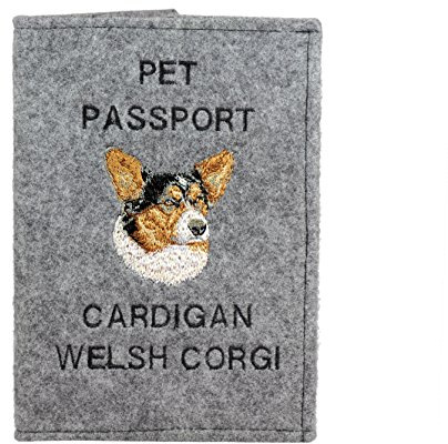 Art-Dog Hundepasshülle - Handgefertigte Filzhülle mit gesticktem Muster - Tierärztliche Reisepasshülle für Hunde - 17x12,5cm - Cardigan Welsh Corgi
