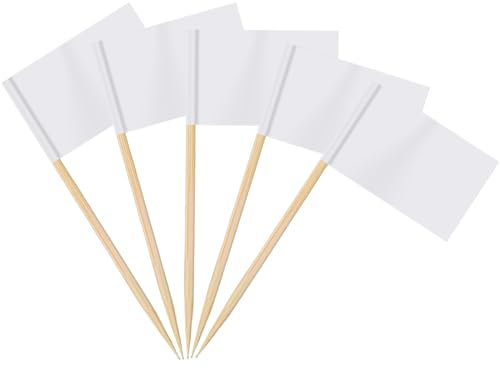 Ahfulife Bandera de Palillos de Dientes,Palillos Bandera Mini Bandera Cupcake, Bandera de palillo de cóctel para Fútbol Fiesta, Tartas, Decoraciones de Bares (Blanco, 100 Piezas)