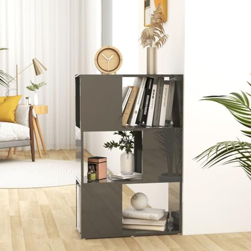 UTSRABFA Bücherregal Raumteiler Regal Lagerregal Küchenschrank Bücherregal Raumteiler Hochglanz-Grau 60x24x94 cm Holzwerkstoff Geeignet für Küche, Speisekammer, Diele, Balkon