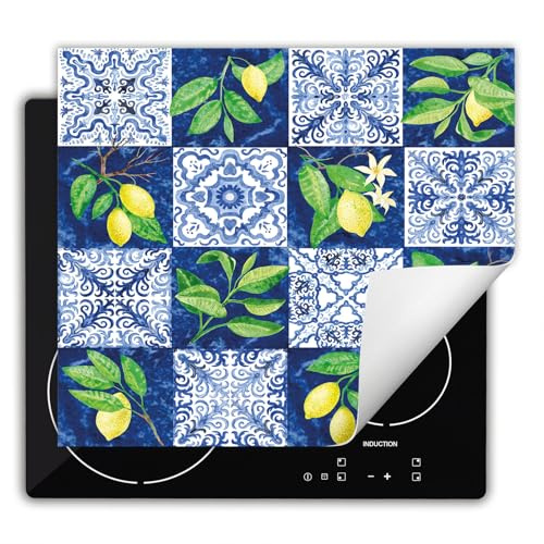 DarHaus Herdabdeckplatte Einteilig Küche Herdabdeckung Ceranfeld Herdabdeckplatten Anti Rutsch Matte Aufrollbar 60x52 cm, blau - Mosaik