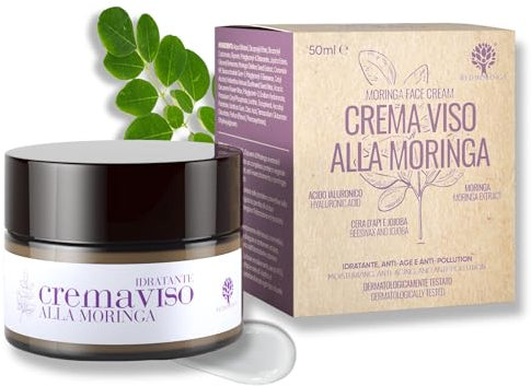RedMoringa Crema Viso Antirughe con Acido Ialuronico, Moringa e Ceramidi per Donna e Uomo effetto Anti Age e Anti Inquinamento per pelle mista - 99% Naturale - 50 ml - Made in Italy