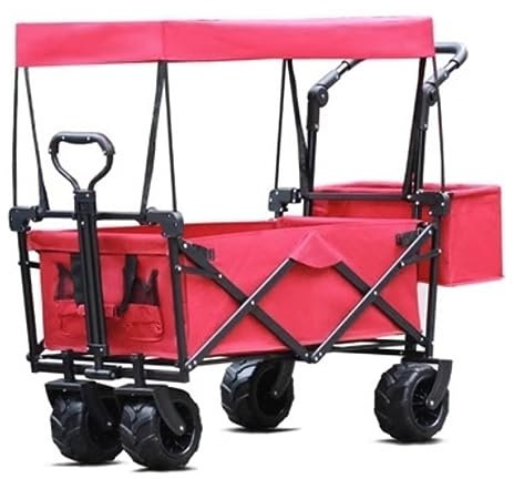 CRBUDY Trolley Cart Wagon Cart mit Baldachin Wagon Wheels Tragbarer Klappwagen Verstellbare Griffe Strand Garten Sport Camping Cart Gartenwagen