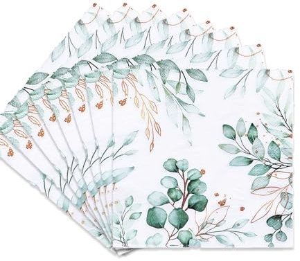 Frundoo 80 Stück Servietten Eukalyptus Servietten Grün Eukalyptus deko Servietten Eukalyptus Grün Wird für Hochzeiten, Geburtstage, Taufen, Konfirmationen Muster2