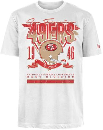 SAN FRANCISCO 49ERS New Era Cap NFL Oversized T-Shirt Screent Print Distressed Team Graphic White Unisex