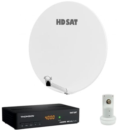 Pack HDSAT Parabole Satellite Fibre Composite Blanche 85cm + LNB Single + Décodeur Satellite HD TNTSAT Astra + Carte