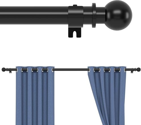 Schwarz Gardinenstange 76-240 cm, Ausziehbar Gardinenstange 25 mm mit Kugelenden und Halterungen, Wandmontage Vorhangstange für Fenster, Wohnzimmer, Schlafzimmer, Küche