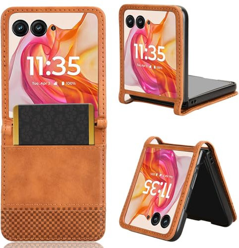 COMAKU Kompatibel mit Motorola Razr 50 Ultra Hülle, Geldbeutel Handyhülle mit eingebauten Kartenfächern - Braun