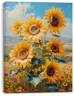 Piy Painting Bilder auf Leinwand Florale, Ölgemälde von Sonnenblumen Leinwandmalerei, Bilder von Blumen, Kunstdrücke auf Leinwand, Leinwandbilder Wanddekoration für Yoga-Raum Hotel Restaurant 30x40cm