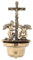 Weihwasserkessel aus poliertem Messing mit Kruzifix und Engeln, 20 x 35 x 10 cm