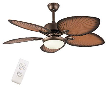 Luces Colgantes, Ventilador de Techo con luz, Ventilador de Techo Tropical de 52 Pulgadas con Control Remoto, 5 aspas de Hojas de Palma, Ventilador de Techo Moderno de 3 Colores, 3 velocidades Ajusta