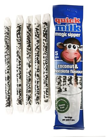 Quick Milk Chocolate-Coconut - (NEW) Strohhalme für Milch mit Schokoladen-Kokos, 5 Packung je 5 Trinkhalme (25 Halme)