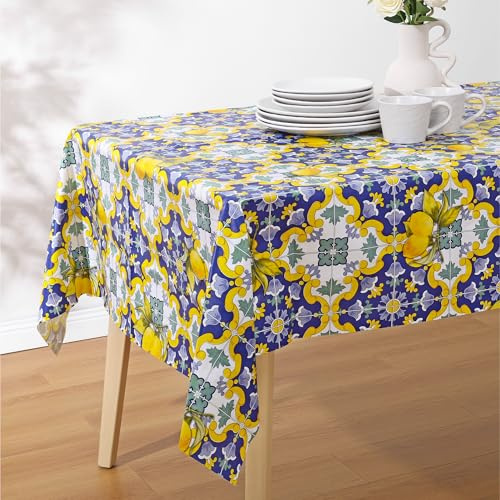 JEMIDI Tovaglia in Plastica per Esterno - Copritavolo in Plastica - Copri Tavolo Plastificato Rettangolare Colorato - Tovaglia Plastificata con Motivo Limoni - Incerata Impermeabile - 140 x 180 cm