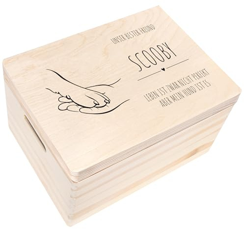 Creative Deco Holzkiste Haustier | 40 x 30 x 24 cm | Erinnerungsbox | Personalisiert mit Namen, Wunschtext | Aufbewahrungsbox für Tierspielzeug Fotos