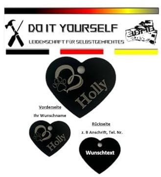 Hundemarke personalisiert mit Gravur – Name & Telefonnummer – Aluminium/Herzform – Individuell & robust – Anhänger für Hunde & Welpen, DIY,3DMB