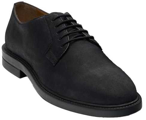 SIRRI Zapatos Derby de Ante Negro para Hombre - Zapatos de Vestir con Cordones y Punta Lisa para Bodas de Negocios tamaño 44