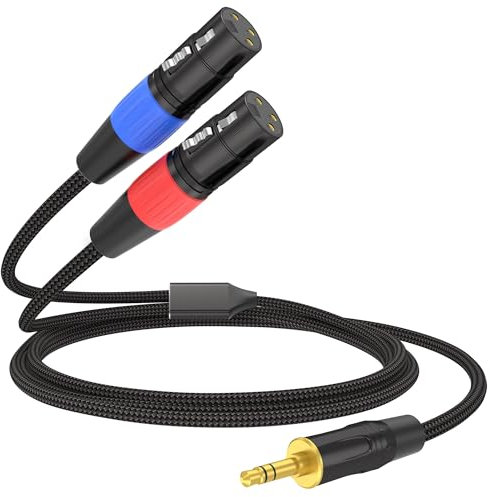 HOSONGIN 3.5mm TRS to Dual XLR Female Cable 6FT, Braided Stereo Audio Splitter for Podcast, DSLR Camera, Mic, Mixer, Interface – Durable Nylon, Noise-Free, Left/Right Channel Adapter Cord