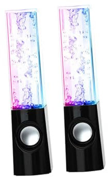 HOMSFOU Kabelgebundene PC Lautsprecher mit Bunten LED Lichtern Wasserbrunnen Stereo für Smartphone Laptop Tablet für Zuhause Partys Schwarz