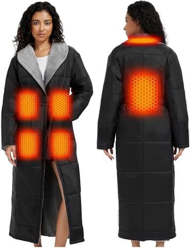 CYCYHEAT 20000mAh 7.4V Heated Robe for Men and Women – Battery Operated Heated Dressing Gown, Wearable Electric Blanket with Upgraded Heating Element (Black, L)