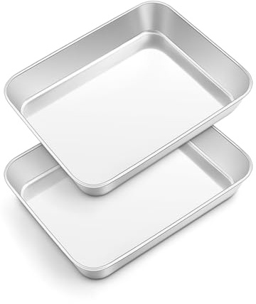 Onader Edelstahl Backblech 2er Set, Tiefes Auflaufform, 23,8x18x5cm | Klein Rechteckig Backform Ofenblech für Lasagne Brownie, Ungiftig & Gesund, Leicht Zu Reinigen & Spülmaschinenfest