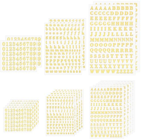 21 Sheets Small Letter Stickers, Tiny Glitter Gold Alphabet Stickers Alloy Self Adhesive Mini Gold Number Sticker Mini Letter Sticker Small Letters for Scrapbooking Nails Manicure DIY Crafts