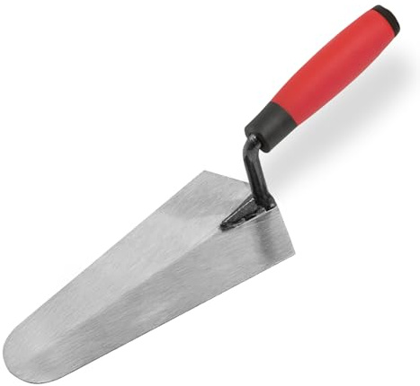 180mm Gauging Trowel – Carbon Steel Blade with TPR Soft Grip Handle – Rounded Tip Mortar & Plaster Trowel for Mixing, Applying & Corner Work