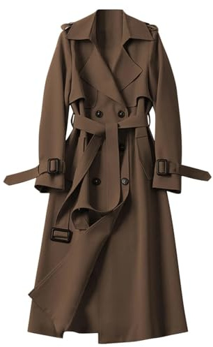 Generisch Trenchcoat Damen Lang - Mäntel für Damen Herbst Winter Übergangsmantel Trench Coat Braun Wintermantel Elegant Damenmantel Vintage Herbstjacke Übergangsjacke Windjacke