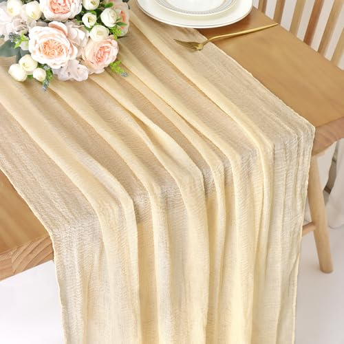 ASTNIC Tischläufer Beige, Käsetuch Tischläufer Outdoor, Tischdeko | 80x300 cm Boho Käsetuch Tischläufer aus Musselin und Gaze, Tischläufer Modern für Tisch Deko Geschenk Hochzeit Herbstdeko