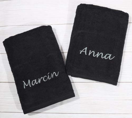 Generisch ★ Handtuch mit Namen und Motiv Bestickt ★ Duchtuch ★ Geschenk ★ Badetuch ★ 500 g/m2 ★ (Schwarz, 30 x 50 cm)