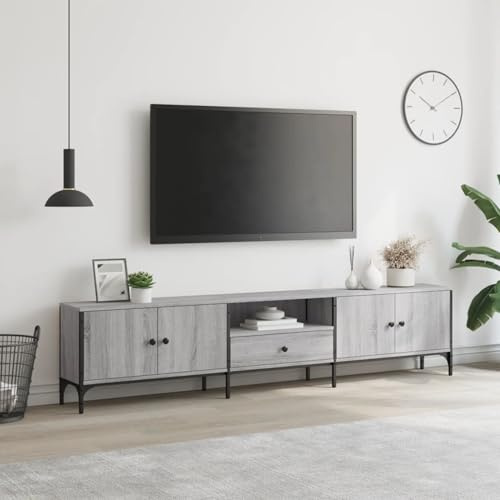 HOMELEN Mueble de TV con cajón Sonoma gris 200 x 25 x 44 cm de material de madera, armario para TV, mueble de TV, mueble de salón, mueble de TV, armario para sala de estar, dormitorio