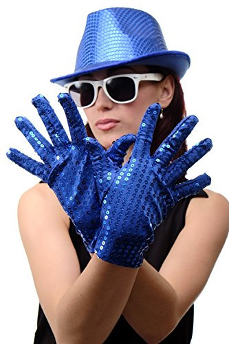 DRESS ME UP - Handschuhe Fasching Karneval Revue Cabaret Pailletten Blau 20er 70er 80er VQ-021-BLUE