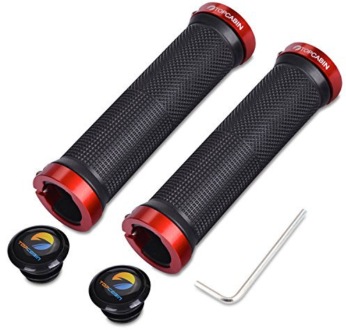 TOPCABIN Fahrrad Lenker Griffe 1 Paar,Zwei Enden Aluminium Lock,Ergonomische Struktur Fahrrad Griffe,Rad MTB MXB Radsport Lenker Griffe (Rot)