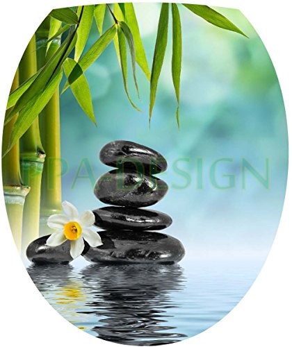 Sticker Autocollant Abattant WC Galets Fleurs Bambou 35x42cm SAWC0211
