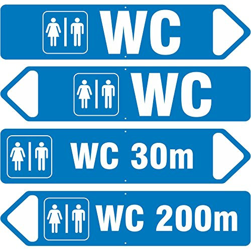 Schild WC individuell mit Meterangabe mit Pfeil RECHTS 3mm Aluverbund in Pfeilform 50 x 11 cm