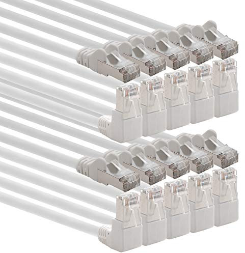 1aTTack.de 366238 Câble réseau Cat.6 angle 90 degrés 5m - blanc - paquet de 10 - Câble patch Cat6 (SFTP PIMF) 1000Mbit/s connecteur Rj 45-10 x 5m mètres blanc