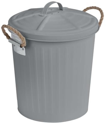 WENKO Poubelle Salle de Bain Gara, petite poubelle 6 L, design vintage et fonctionnel, Avec 2 poignées et couvercle amovible, Acier, 24 x 28,5 x 23 cm, Gris