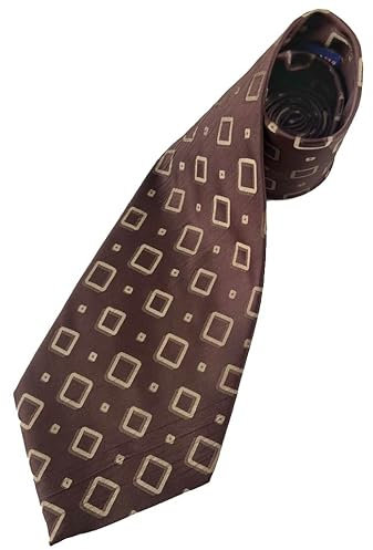 Herren-Krawatte aus Seide, extra breit, 12,7 cm, Braun (Retro-Quadrat-Druck), Braun/cremefarben, Tie Length: 56 inches