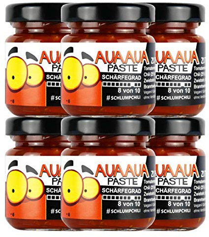 Schlump-Chili⎥6x AUAAUA® Original sehr scharfe Habanero Chili Paste mit Ingwer Set im Glas (6 x 35g)