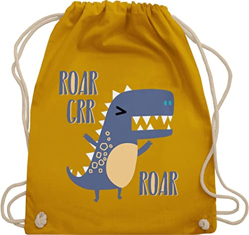 Turnbeutel Rucksack - Tiermotiv Animal Print - Wütender Dino - Unisize - Senfgelb - beutelrucksäcke kindergartentasche tiermotive kinder kita stoffbeutel beutel kindergarten tier turnbuetel