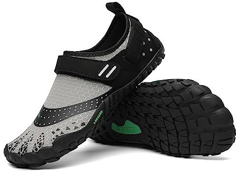 SAGUARO Barfußschuhe Herren Barfussschuhe Damen Barfuss Schuhe Outdoor Zehenschuhe Leicht Fitnessschuhe Traillaufschuhe mit Breite Zehenbox, Nimble Ⅰ - Barfußschuhe Grau A, Gr.42 EU