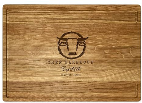 LOOXIS Personalisiertes Premium Schneidebrett mit Namen graviert – 40x30 cm, Eichenholz, Saftrille, Steakbrett, Charcuterie Board – Geschenkidee Männer, Frauen, Vatertag, Muttertag, Einzug – Motiv 1
