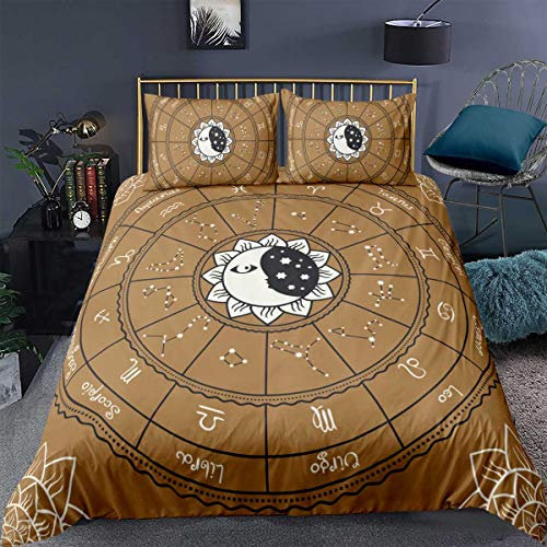 Loussiesd Bettwäsche Set Die Sonne Uhr Retro Braun Weich Bequem Bettbezug Set für Kinder Jungen Mädchen 200x200 cm Microfaser Betten Set mit Reißverschluss und 2 Kissenbezug 80x80 cm