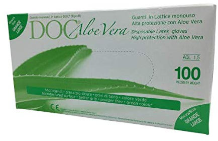 Doc Guanti Aloe Vera Misura Taglia L Confezione da 100 pezzi Medicali Ambulatoriali e per Medicazioni Protettivi in Lattice Senza Talco Resistenti