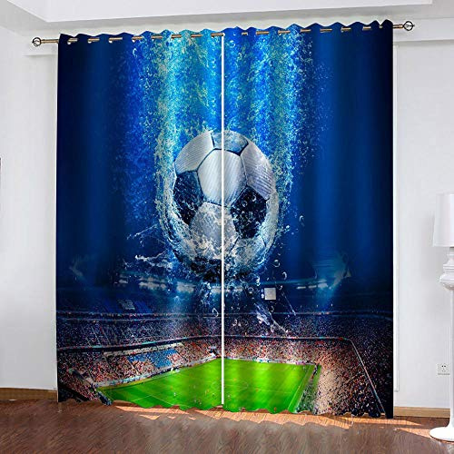 LIGAHUI Eyelet Blackout Curtains Football & Blue 2x W46x L54 inch Thermal Insulated Room Darkening Curtains for Plain Room darkening Nursery Bedroom Windows treatment