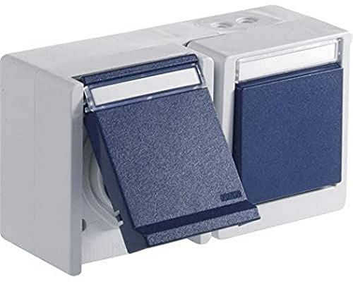 OPUS® RESIST Schalter mit Steckdose, waagerecht Farbe hellgrau/stahlblau
