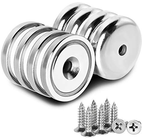 Powmag Neodym Magnete mit Loch, Topfmagnet Nyodym Magnete mit Senkkopf und Schrauben 34kg, Stark, Permanent, Rare Earth Magnete Mit 8 Schrauben für Handwerk, 32MM X 8MM