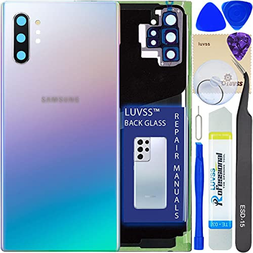 LUVSS Akkudeckel für Samsung Galaxy Note 10+ Plus N975 Rückseite Glas Deckel Original Backcover Ersatz Reparatur Set -Silber Aura Glow