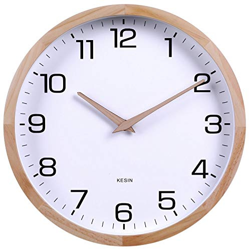 Kesin 30,5 cm große, runde Wanduhr aus Holz, geräuschlos, analog, digital, batteriebetrieben, Nicht tickend, für Wohnzimmer, Küche, Schlafzimmer, Büro, Vintage-Heimdekoration