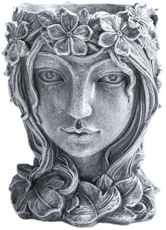 Holibanna Resin Female Figurine Flower Pot Ornament Girl Succulent Planter Grey Desktop Decoration for Home Office