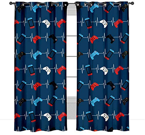 GAMER For Life Eyelet Curtains - 66 Wide x 72 Drop - Gaming Controller Design - Polycotton